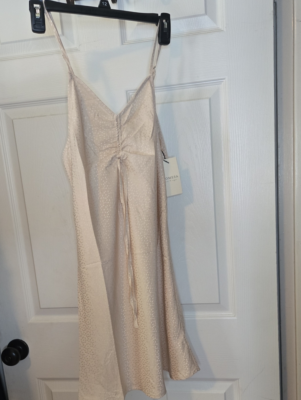 Promesa Cream Satin Dress with Subtle Dot Texture
